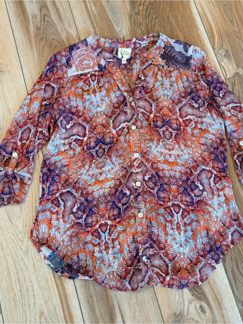 fig and flower Orange and Purple Printed Button-Down Blouse